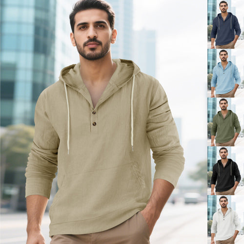 Herren Kapuzensweater mit Knopfleiste und praktischen Taschen Heidi-Mode