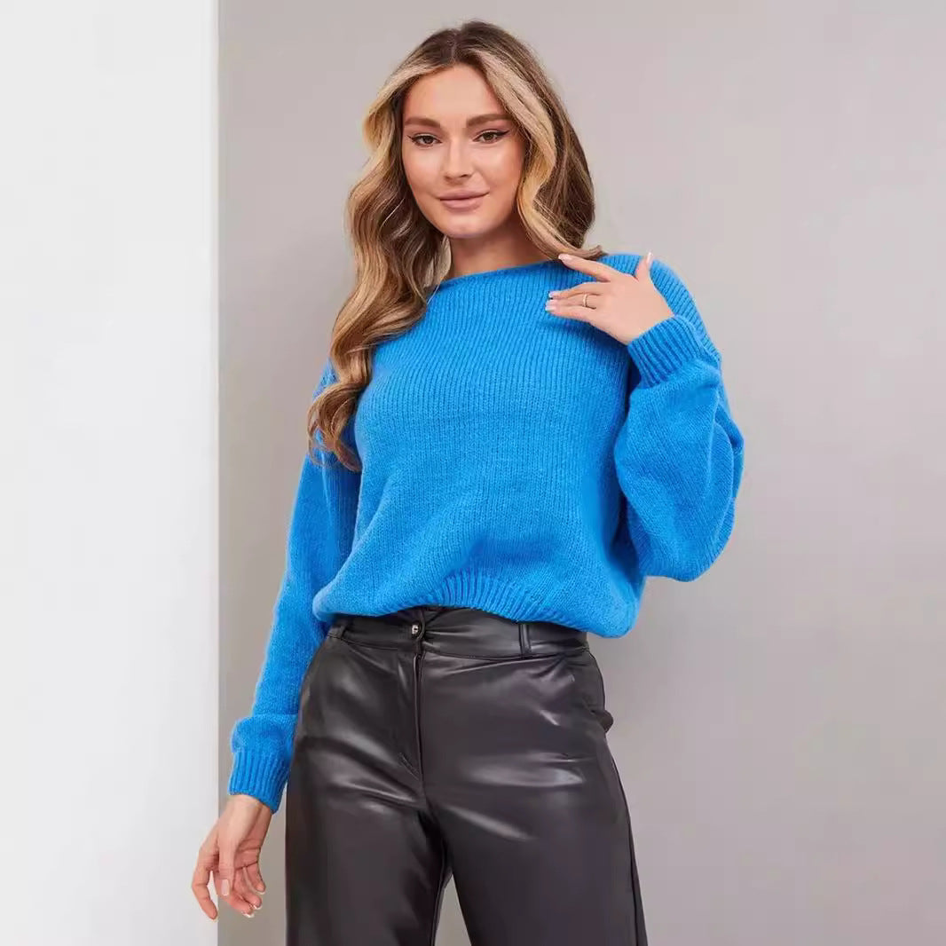 Damen lässiger Oversize-Pullover mit ballonförmigen Ärmeln und strukturiertem Maschenmuster Heidi-Mode