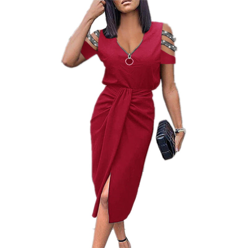 Damen Elegantes Wickelkleid mit modischen Cut-Out-Details und Glanzverzierungen Heidi-Mode