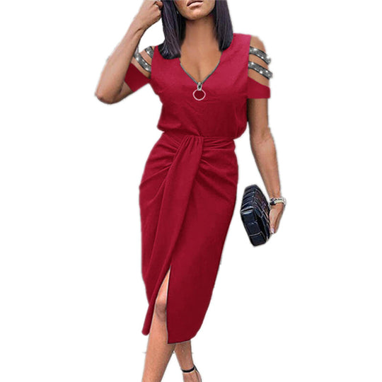 Damen Elegantes Wickelkleid mit modischen Cut-Out-Details und Glanzverzierungen Heidi-Mode