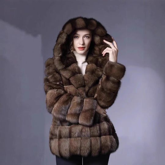 Damen Luxuriöser Kunstfellmantel im modischen Patchwork-Design Heidi-Mode