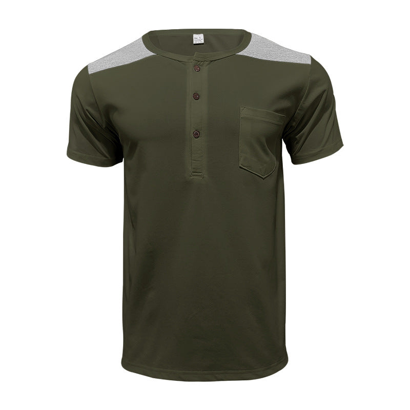 Herren Kurzarm-Henley-Shirt mit kontrastierenden Schulterdetails und praktischer Brusttasche Heidi-Mode