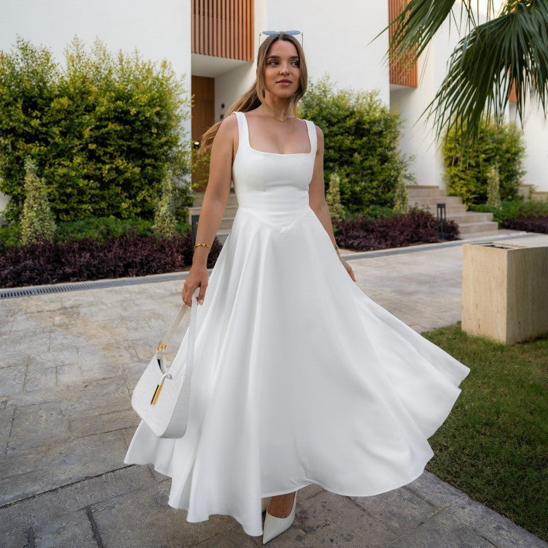 Damen Elegantes Maxikleid mit traumhaftem A-Linien Schnitt und schickem Quadrat-Ausschnitt Heidi-Mode