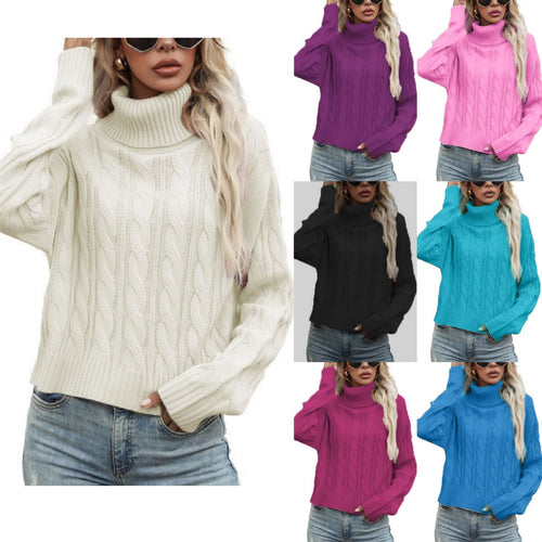 Damen Rollkragenpullover mit strukturiertem Zopfmuster und lässigem Schnitt Heidi-Mode