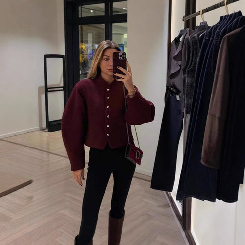 Damen kuschelige Wolljacke mit modischen Knopfdetails Heidi-Mode