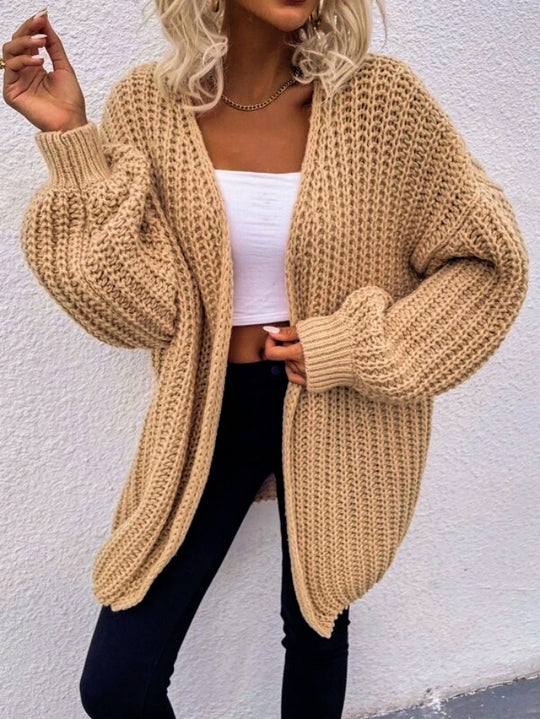 Damen lässiger Grobstrick-Cardigan mit tiefen Taschen und voluminösen Ärmeln Heidi-Mode