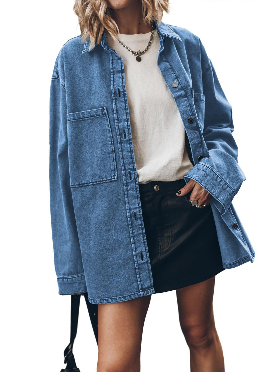 Damen Oversized Jeansjacke mit modischen Details und praktischen Taschen Heidi-Mode