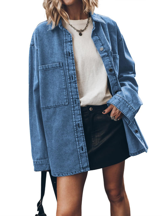 Damen Oversized Jeansjacke mit modischen Details und praktischen Taschen Heidi-Mode
