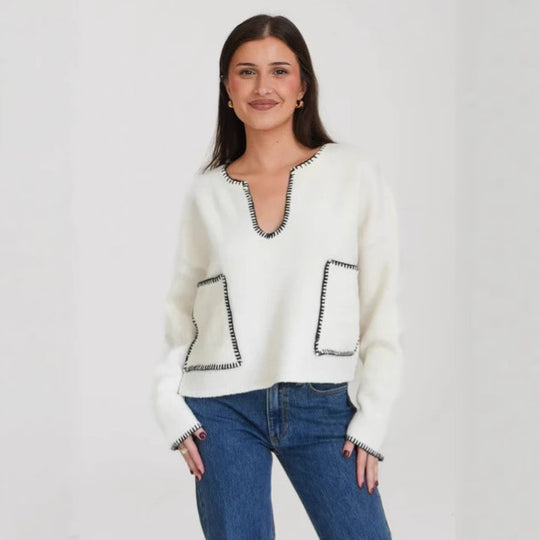 Damen lässiger Pullover mit strukturiertem Design und praktischen großen Taschen Heidi-Mode