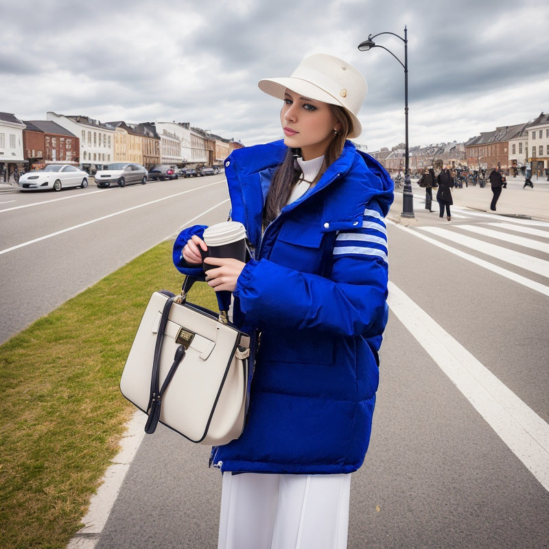 Damen modische Steppjacke mit praktischer Kapuze und großen Taschen Heidi-Mode