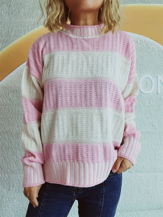 Damen lässiger Strickpullover mit modernem Streifenmuster und warmem Material Heidi-Mode