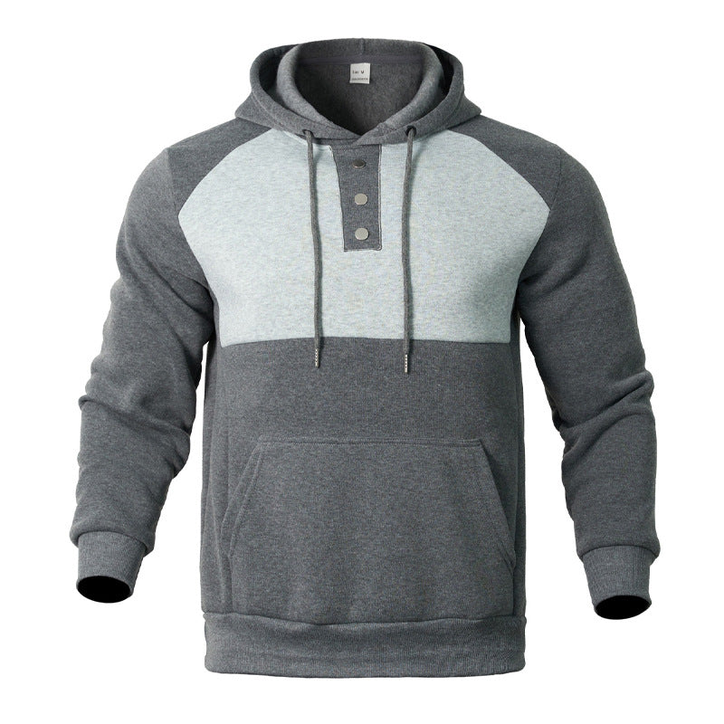 Herren Kapuzensweater mit modernem Henley-Ausschnitt und kontrastierenden Ärmeln Heidi-Mode