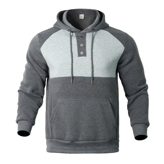 Herren Kapuzensweater mit modernem Henley-Ausschnitt und kontrastierenden Ärmeln Heidi-Mode