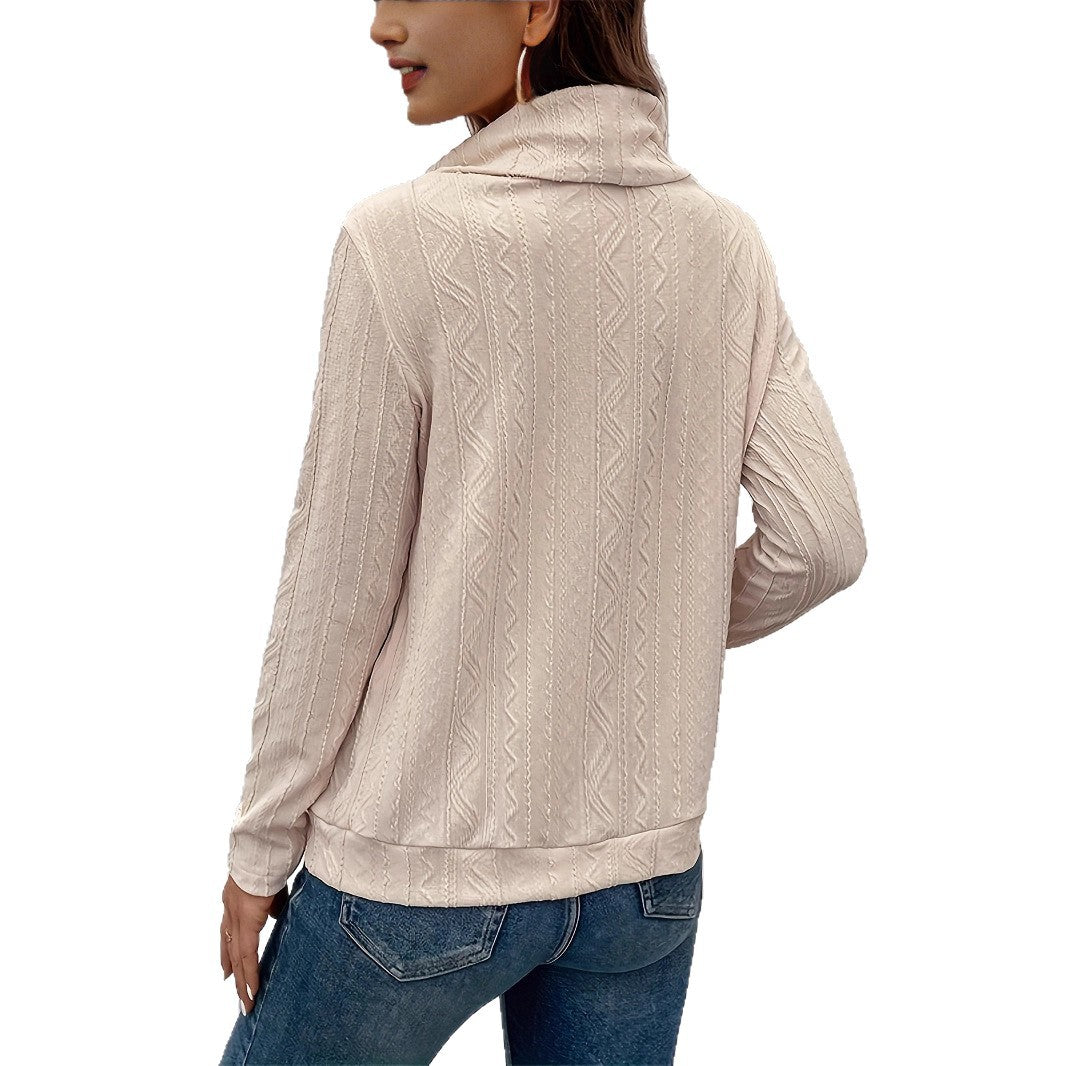 Damen Cowl-Neck Pullover mit strukturiertem Musterdetail und langem Arm Heidi-Mode