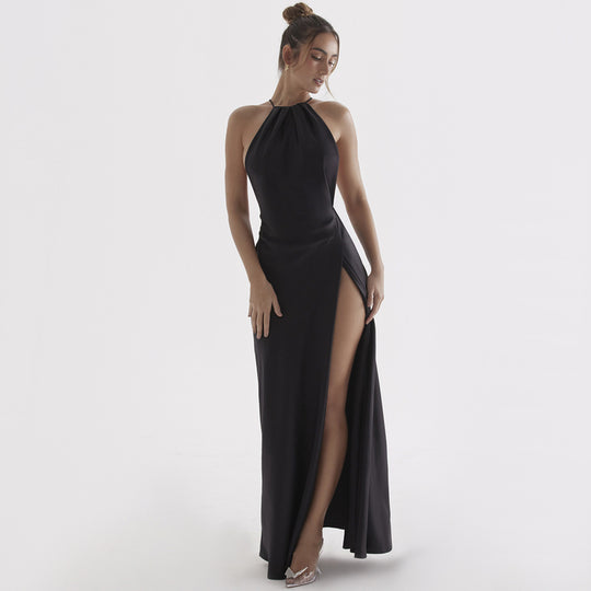 Damen Abendkleid mit hohem Schlitz und eleganter Halter-Nackenpartie Heidi-Mode