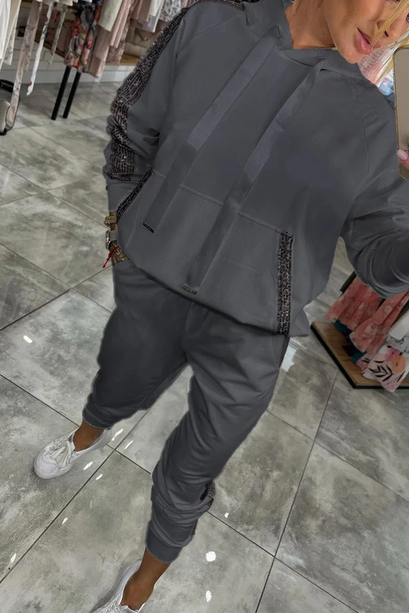 Damen Lässiges Sweat-Outfit mit dekorativem Kordeldetail Heidi-Mode