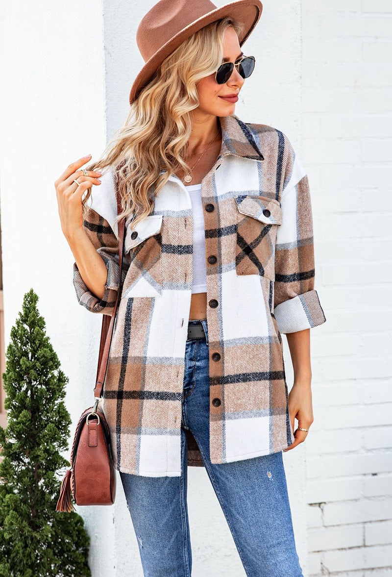 Damen Karierte Flanelljacke mit Brusttaschen Heidi-Mode