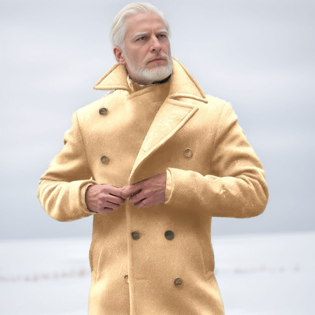 Herren eleganter doppelreihiger Wollmantel mit strukturiertem Obermaterial Heidi-Mode