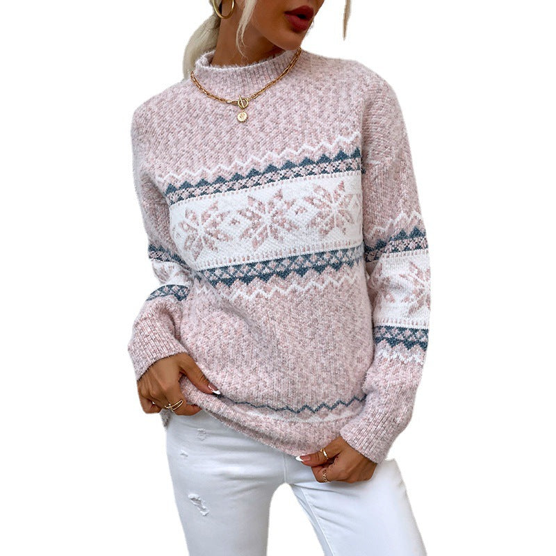 Damen Kuscheliger Oversized-Pullover mit Weihnachtsmotiv und hochschließendem Kragen Heidi-Mode