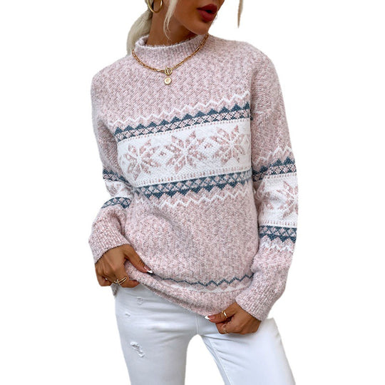 Damen Kuscheliger Oversized-Pullover mit Weihnachtsmotiv und hochschließendem Kragen Heidi-Mode