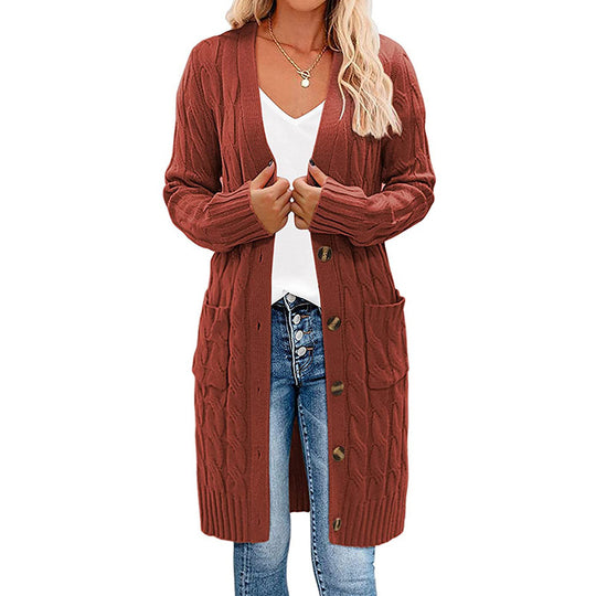 Damen Strickjacke mit asymmetrischem Zopfmuster und praktischen Taschen Heidi-Mode