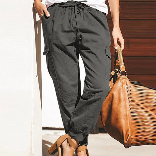 Damen lockere Cargo-Hose mit elastischem Bund und praktischen Taschen Heidi-Mode