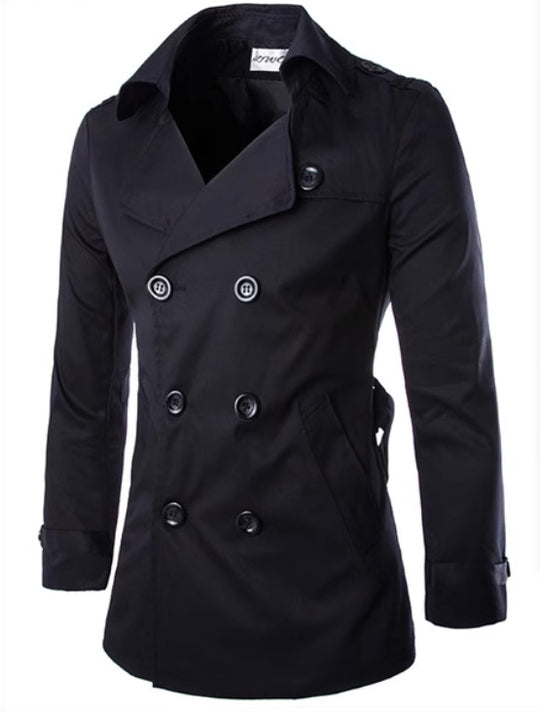 Herren eleganter Trenchcoat mit doppelter Knopfleiste und seitlichen Eingrifftaschen Heidi-Mode