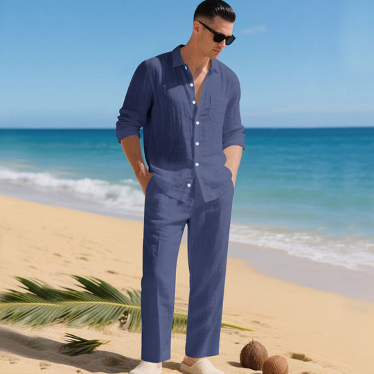 Herren leichtes Leinen-Outfit mit stilvollem Hemd und eleganter Hose Heidi-Mode