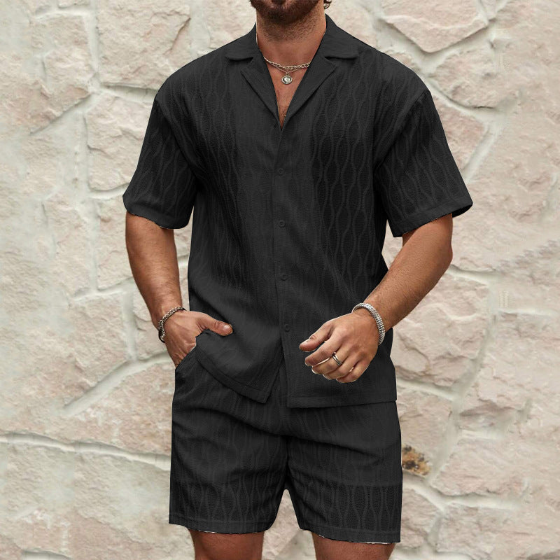 Herren Kurzarmhemd und Shorts-Set im lässigen Strickdesign Heidi-Mode