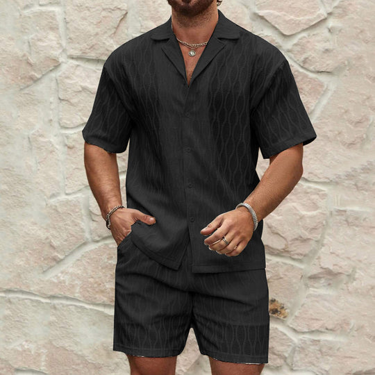 Herren Kurzarmhemd und Shorts-Set im lässigen Strickdesign Heidi-Mode