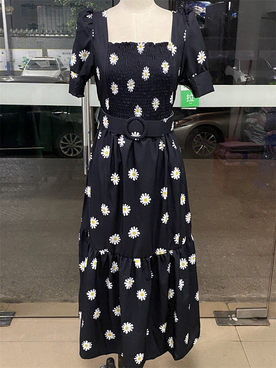 Heidi-Mode | Bedrucktes, taillenbetontes U-Ausschnitt Elegantes Kleid