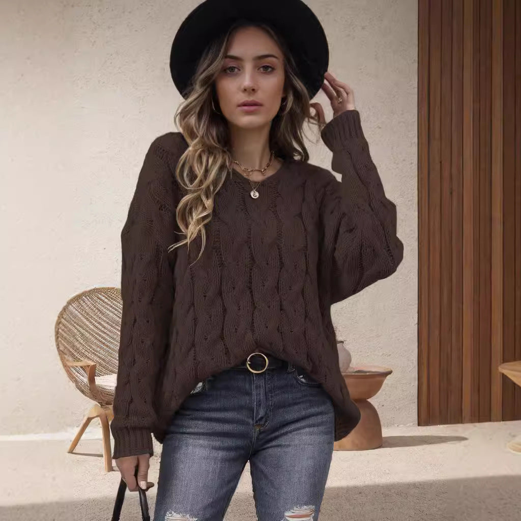 Damen Grobstrickpullover mit modernem Zopfdesign und weitem Schnitt Heidi-Mode