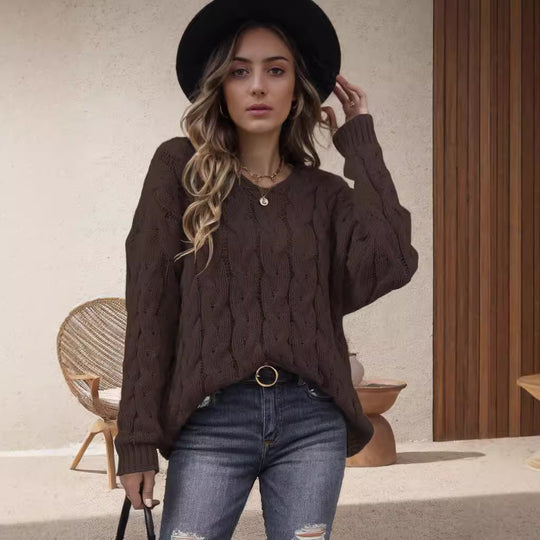 Damen Grobstrickpullover mit modernem Zopfdesign und weitem Schnitt Heidi-Mode