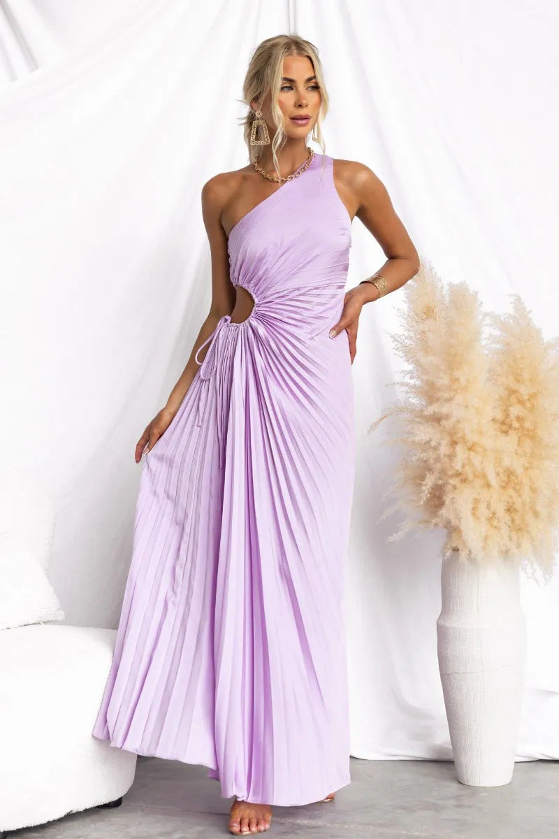 Damen Maxikleid mit Raffiniertem Faltenwurf und Asymmetrischem Design Heidi-Mode