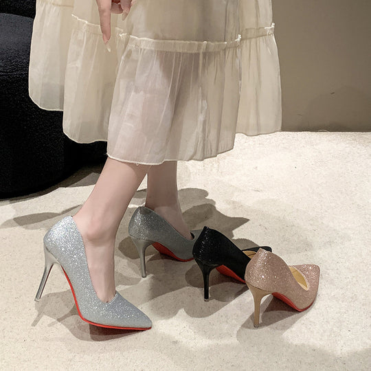 Damen Glitzernde High Heels mit elegantem spitzem Design und rutschfestem Fußbett Heidi-Mode