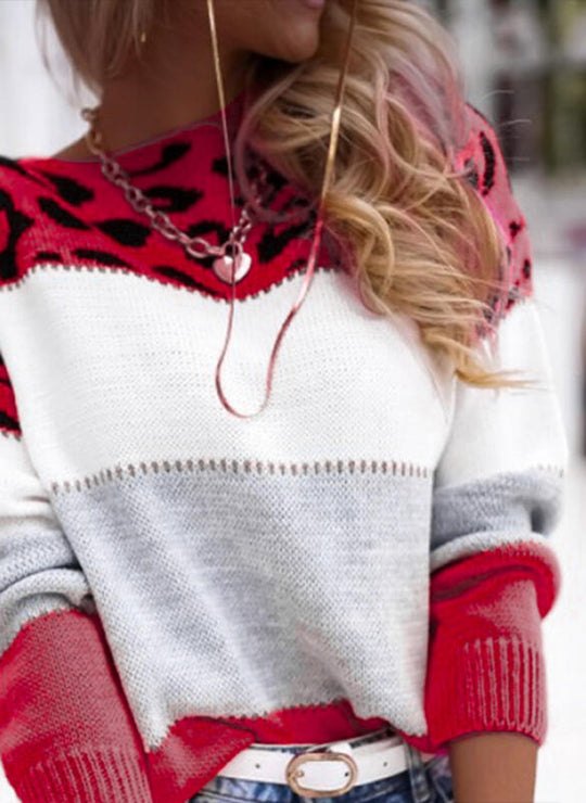 Damen Modischer Pullover mit auffälligen Farbakzenten und Leoprint Heidi-Mode