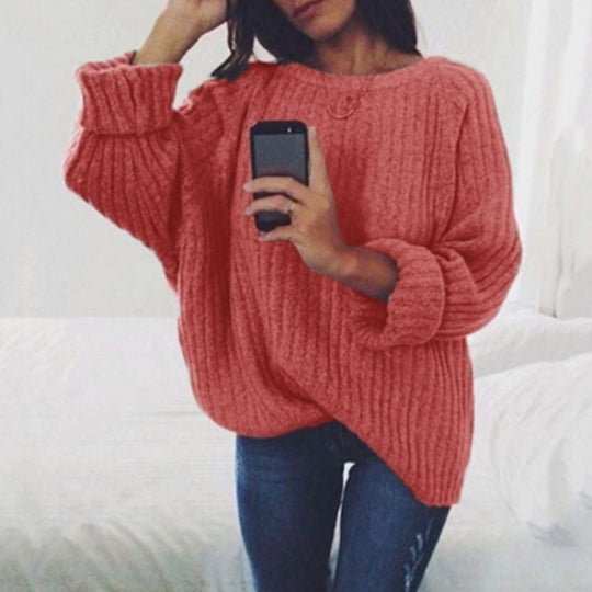 Damen Oversized Strickpullover mit strukturiertem Rippenmuster und lässigem Schnitt Heidi-Mode