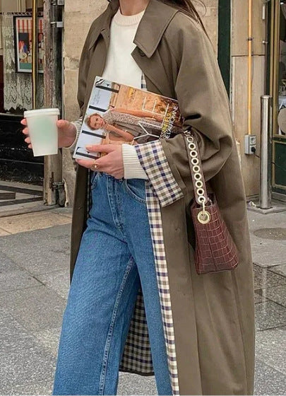Damen Oversized Trenchcoat mit Karo-Muster Heidi-Mode