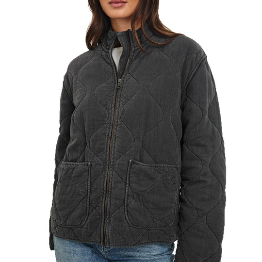 Damen gesteppte Utility-Jacke mit praktischen Taschen und hohem Kragen Heidi-Mode