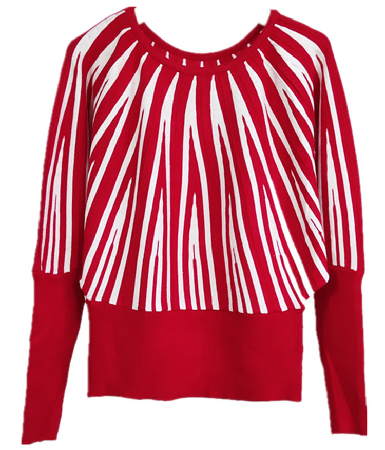 Damen weicher Pullover mit modernem Streifenmuster und weitem Schnitt Heidi-Mode