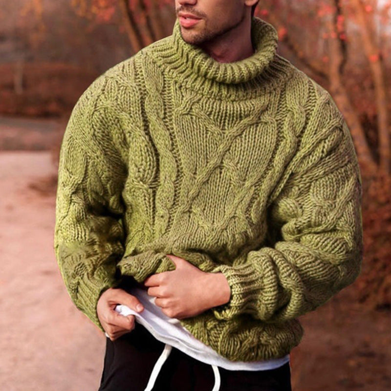 Herren Strickpullover mit hohem Kragen und strukturiertem Zopfmuster Heidi-Mode
