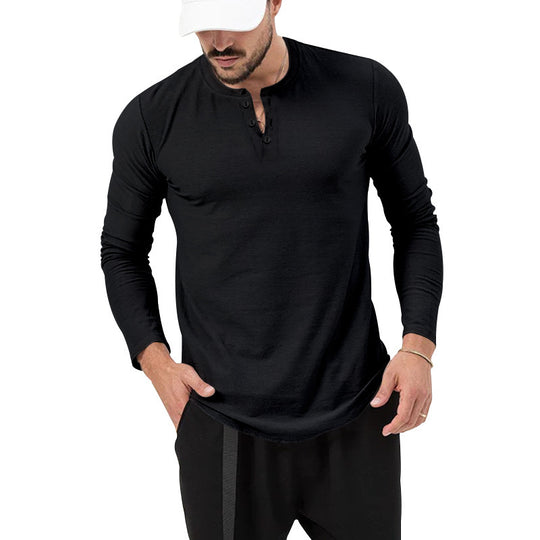 Herren Langarm Henley-Shirt mit modischem Knopfverschluss Heidi-Mode