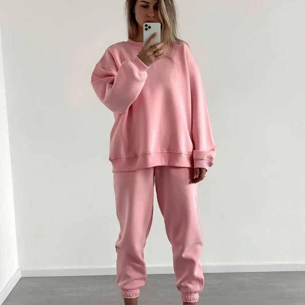 Damen lässiges Fleece-Trainingsset mit hoher Taille Heidi-Mode