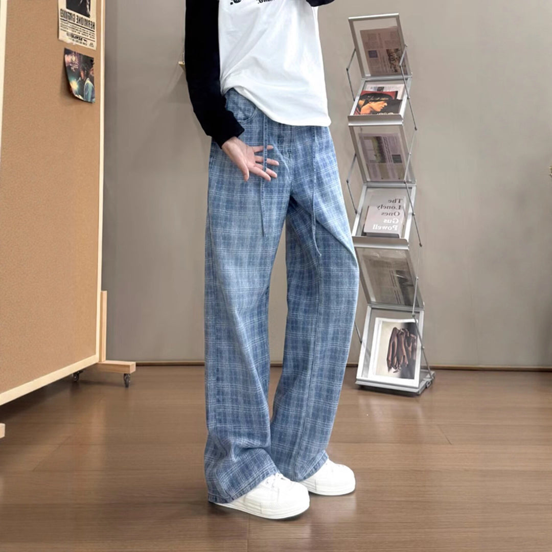 Damen weit geschnittene Karottenhose mit modernem Karo-Design Heidi-Mode