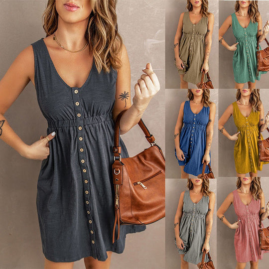 Damen Sommerliches Jerseykleid mit Knopfdetails und Tailliierung Heidi-Mode