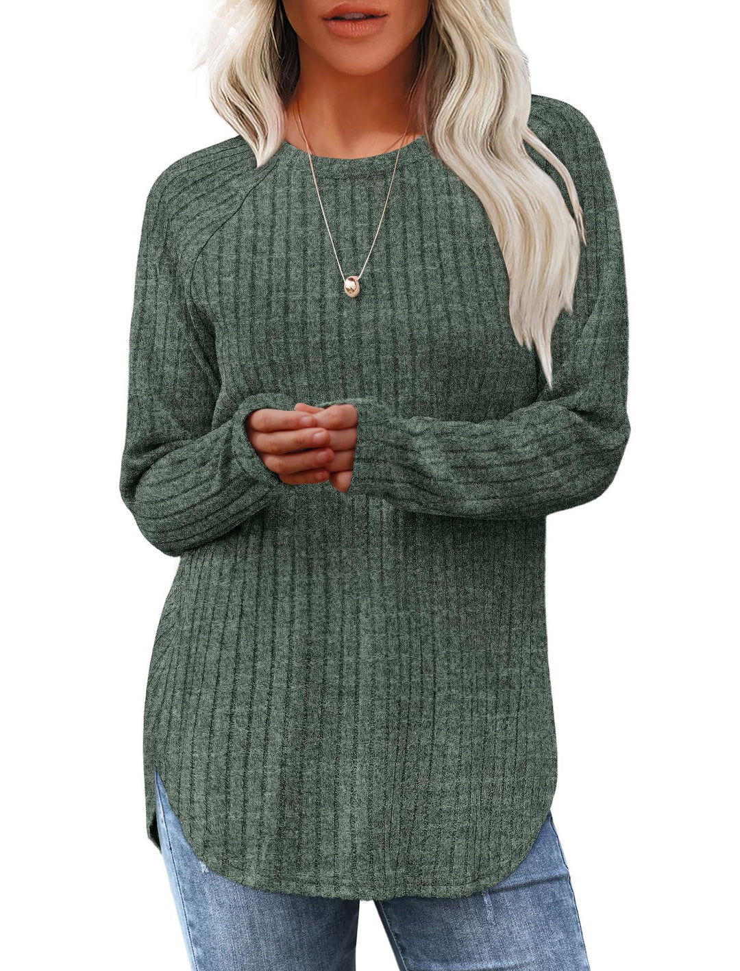 Damen lässiger Langarm Pullover mit strukturiertem Rippdesign Heidi-Mode