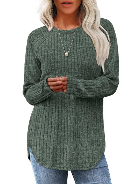 Damen lässiger Langarm Pullover mit strukturiertem Rippdesign Heidi-Mode