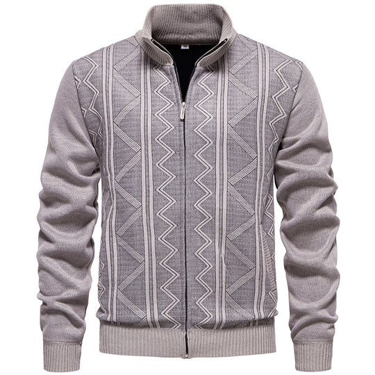 Herren Strickjacke mit Zopfmuster und hohem Stehkragen Heidi-Mode