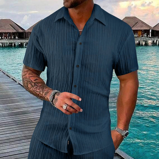 Herren Kurzarm-Hemd mit strukturiertem Design und modernen Knopfdetails Heidi-Mode