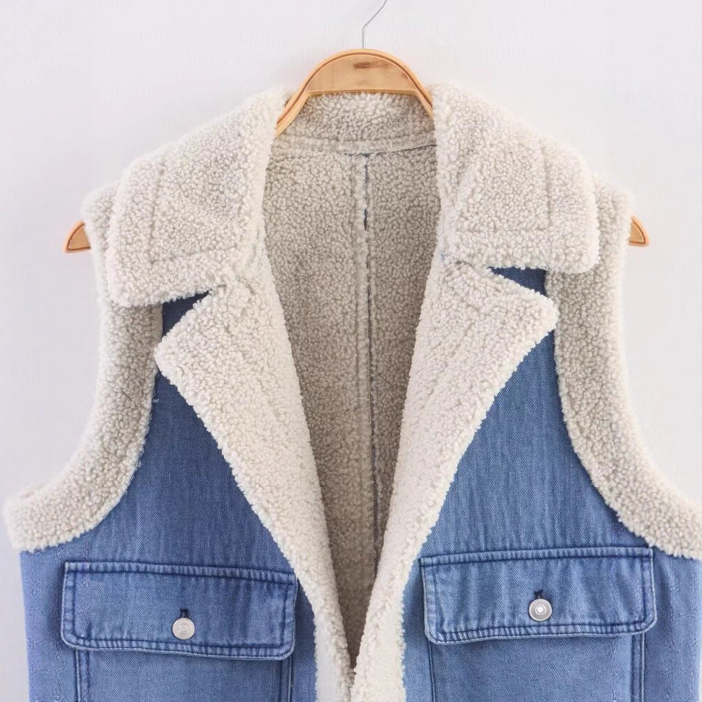 Damen Weste im Vintage-Style aus Denim mit Fleecefutter Heidi-Mode
